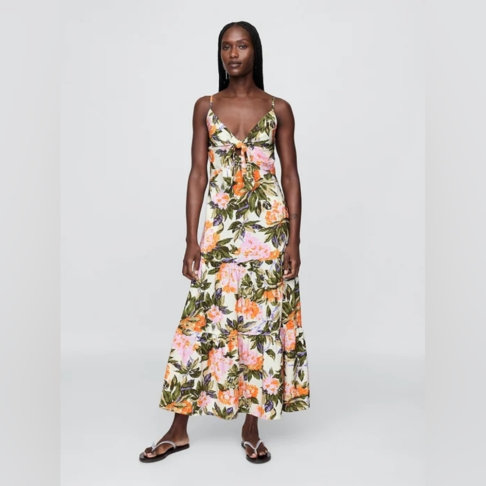NWT - GAP Orange & Pink Floral Tie-Front Tiered Maxi Dress - Size XL